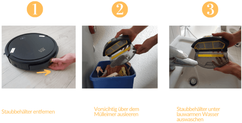 Der Easy Home Staubbehälter wird entleert und gereinigt